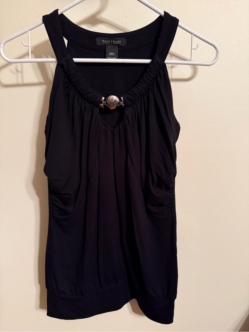 White House Black Market Black Halter Tank with Silver Accent